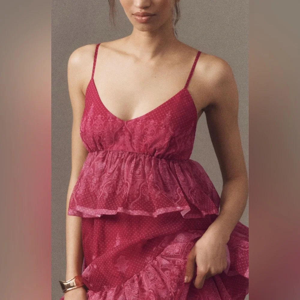 NWT Anthropologie Let Me Be Sleeveless Sheer Tiered Midi Dress Sz S - Picture 3 of 16